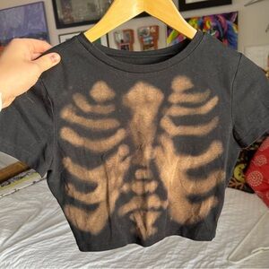 custom made skeleton painted bleach crop top fitted shirt